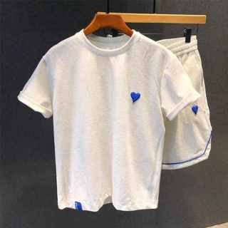 潮牌休闲运动套装男士夏季薄款宽松短袖t恤潮流百搭五分裤两件套