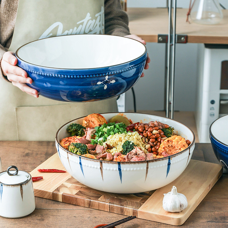 Hand-painted boiled fish large bowl household ceramic bowl household tableware noodle bowl soup large capacity 12-inch bowl male