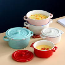 Ceramic with lid baby trumpet mini water egg home Steamed Chicken Egg Spoon Baby Steamed Egg Bowl Double Ear Soup Bowl Stew