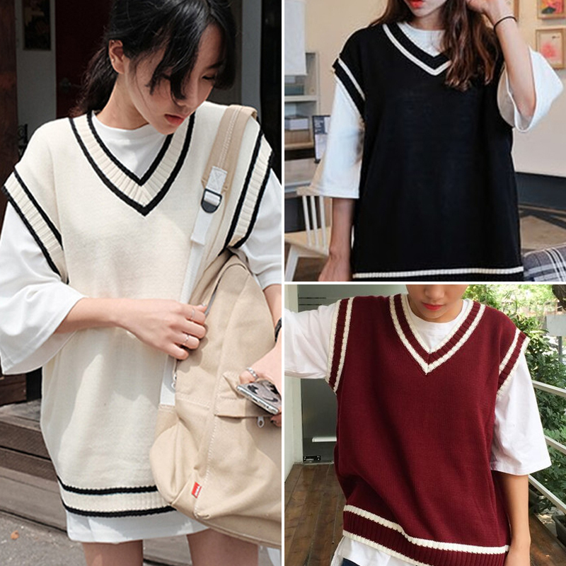 Two-Piece Set/Single Piece Spring and Autumn Sleeveless V-Neck Sweater Vest for Women, Korean Style Base Knitwear, Short Style for Students Two-Piece Set/Single Piece Spring and Autumn Sleeveless V-Neck Sweater Vest for Women, Korean Style Base Knitwear, Short Style for Students