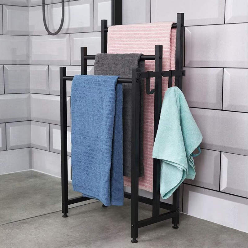 New Metal No-Drill Bathroom Movable Standing Towel Rack Towel Bar Multi-Bar Bathroom Towel Storage Rack Hanging Rod