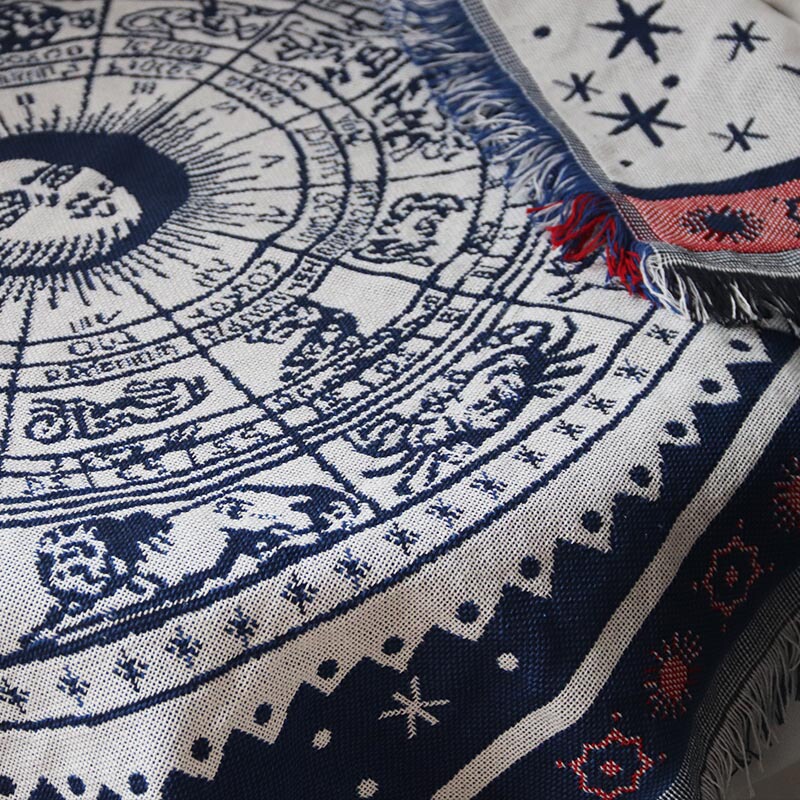 Constellation Tarot Special Card Tablecloth with Ritual Tassels, Cotton and Linen Style, Taluo Tablecloth, Double-Sided Blue and White, Thickened