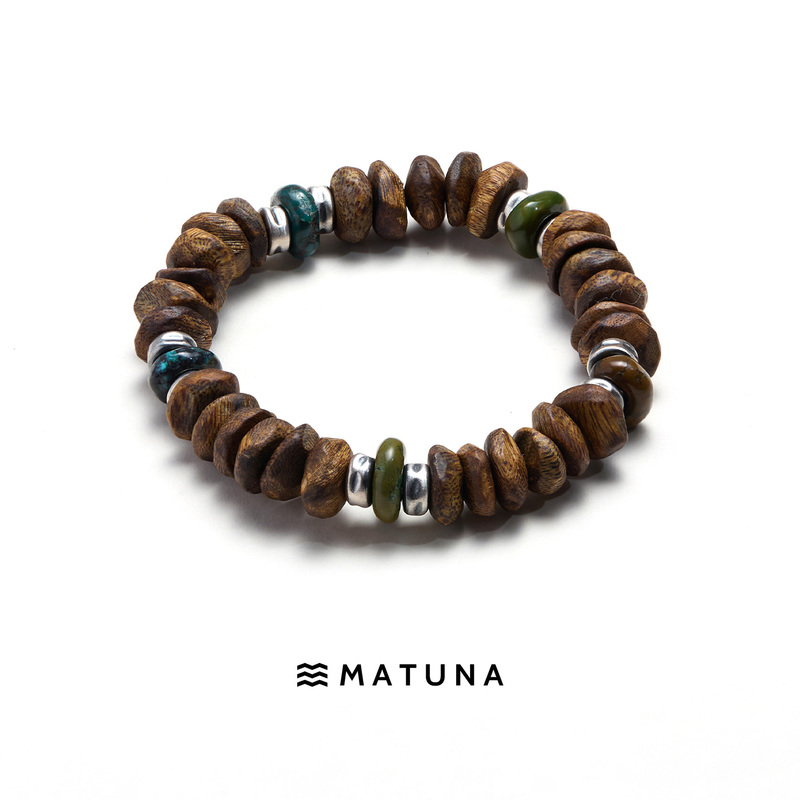 M229 Wang Yibo Style Natural Irregular Agarwood Money String Bracelet with Turquoise S925 Silver for Men Wooden Jewelry
