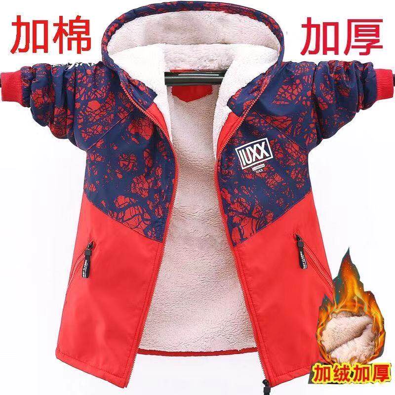 Boy jacket with velvet thickened autumn and winter style 2021 Korean version of the Han Pie splicing submachine clothing CUHK Boy Scout Anti-wind suit