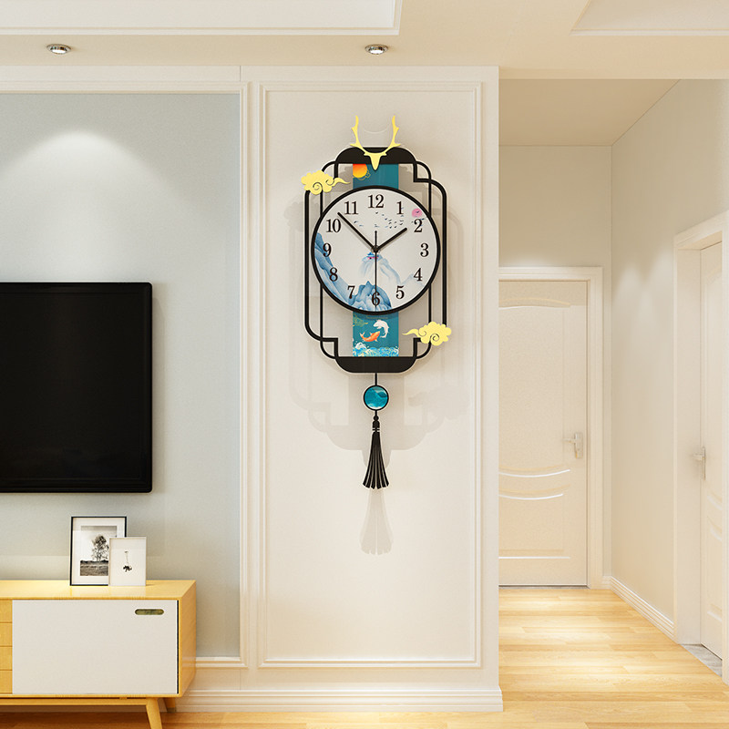 New Chinese clock wall clock living room fashion personality creative wall watch light luxury net red art clock wall quartz clock