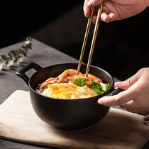 Yai Show Nordic Wind Ceramic Double Ear Strap Cover Blister Noodle Bowl Single Large Soup Bowl Cute Female Net Red Ins Creative Bowl