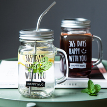 Yayi Show with lid glass sippy cup household ins Mason cup juice milk tea cup water Cup sealed Rooster Cup