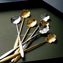 Cute Net red cherry blossom dessert spoon Nordic creative stainless steel long handle love spoon milk tea coffee mixing spoon