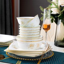 Bone China Bowls and Chopsticks Tableware Jingdezhen Ceramic Bowls and Plates Nordic Tableware Household Light Luxury Bowls Rice Bowls Noodle Bowls Soup Bowls