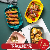 Baking tray ceramic cheese baked rice bowl microwave oven creative plate double ear baking oven Bowl home soup dish baking bowl