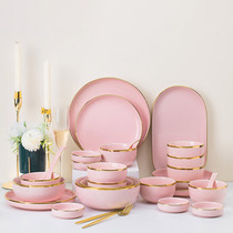Bowl Dish Suit Home Nordic Light Lavish Ceramic Cutlery Dish Tray Creative Mesh Red Pink Phnom Penh Bowls Chopstick Tray Composition
