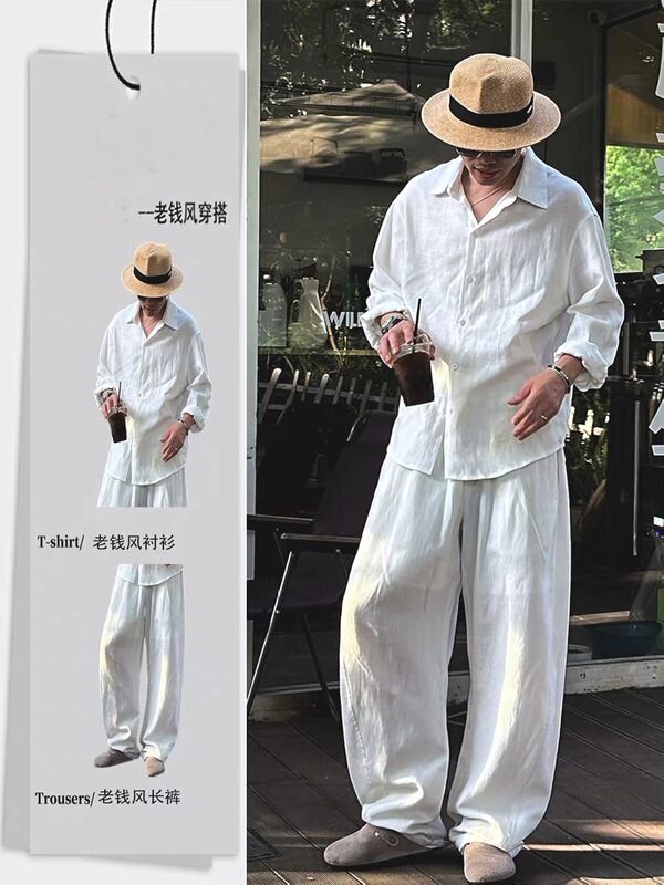 Italian Minimalist Old Money Style Linen Shirt Set for Men, Summer Thin Relaxed Sun Protection Jacket Two-Piece Set Italian Minimalist Old Money Style Linen Shirt Set for Men, Summer Thin Relaxed Sun Protection Jacket Two-Piece Set