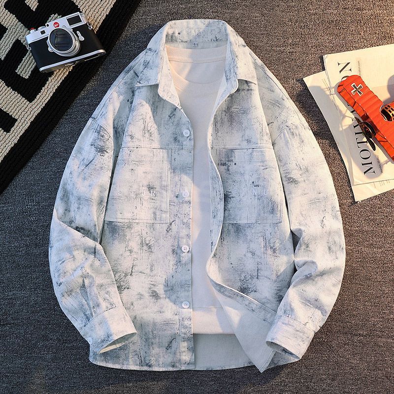 European Goods An&Lv/Shore Green Tie-Dye Shirt Men's Spring and Autumn Trendy New Retro Loose Long-Sleeved Casual Shirt