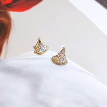 18K platinum imported moisanishi small skirt full diamond skirt earrings female 18K gold fan earrings to send girlfriend