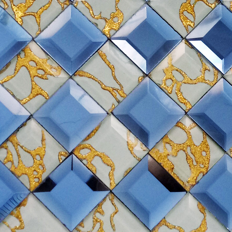 Dense Patchwork Seamless Mirror Tiles 5 Faces Polished Side Dragon Tattoo Crystal Glass Mosaic TV Background Wall KTV Bar