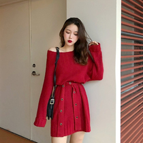  Goddess Fans long sweater skirt over the knee thickened with loose thin meat and fat knitted dress autumn and winter