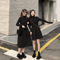  Large size womens clothing autumn and winter loose sweater suitable for crotch thighs thick and thin dress fat sister small sister outfit