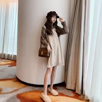 Black splicing knit one-piece dress autumn winter French style very fairy long dress retro student fake two suit one-piece dress