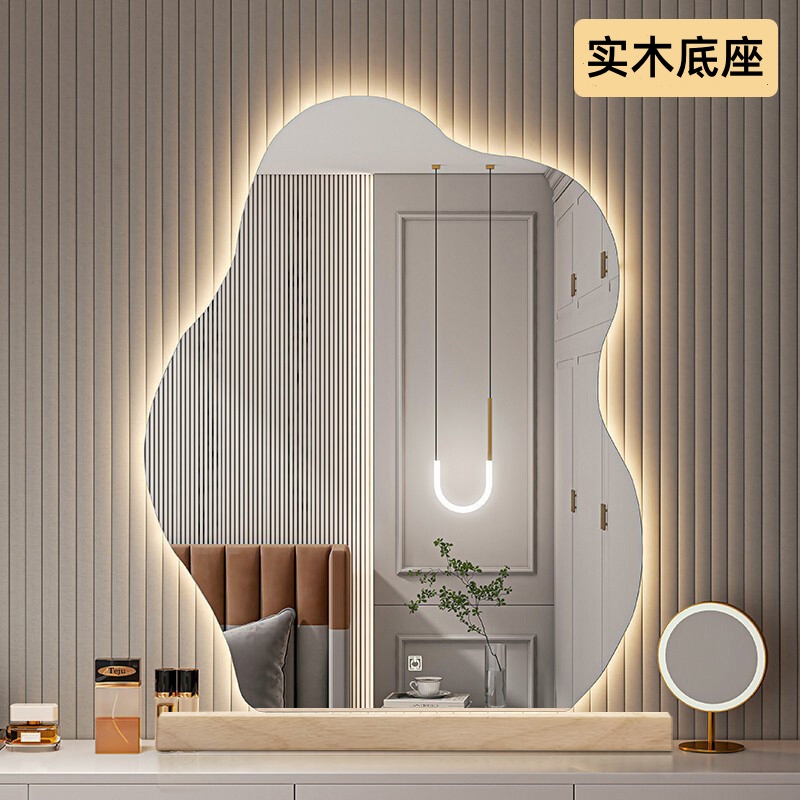 Wall-Mounted Makeup Mirror with Led Light, Desktop Vanity Mirror, Wall-Mounted Cloud-Shaped Home Bedroom Dressing Table Mirror