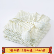 European and American ins style white casual blanket simple modern decoration model room tassel knitted sofa blanket bedside blanket