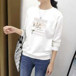 Round neck hooded sweatshirt for women 2023 spring and autumn new style thin BF style loose white velvet thickened top autumn and winter trend