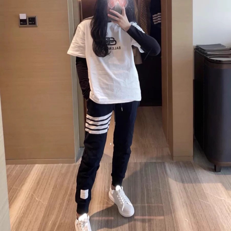 Tb Spring and Autumn Sweatpants Men's Casual Pants Jogger Slim Fit Sports Long Pants Women's Couple Pure Cotton Four-Stripe Trendy Brand