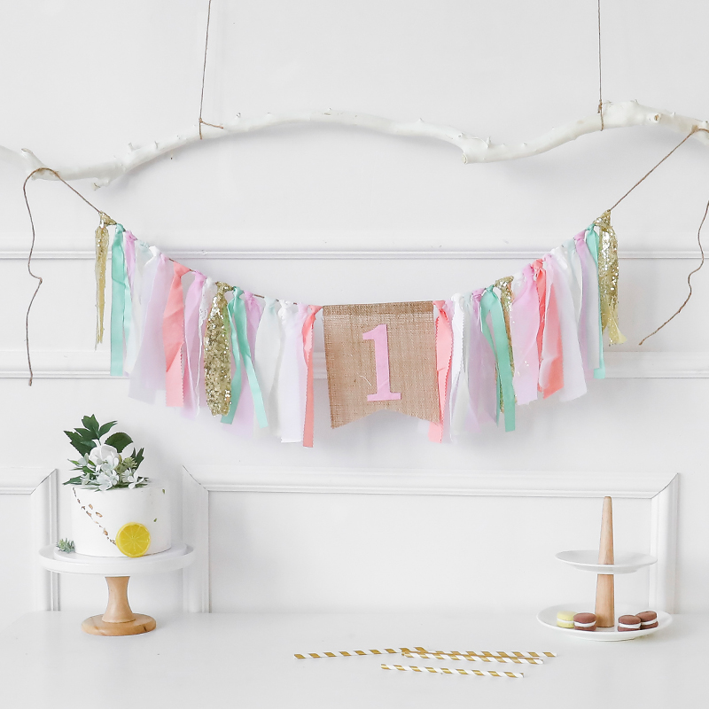 One year old baby children's birthday adornment cloth art pull flag