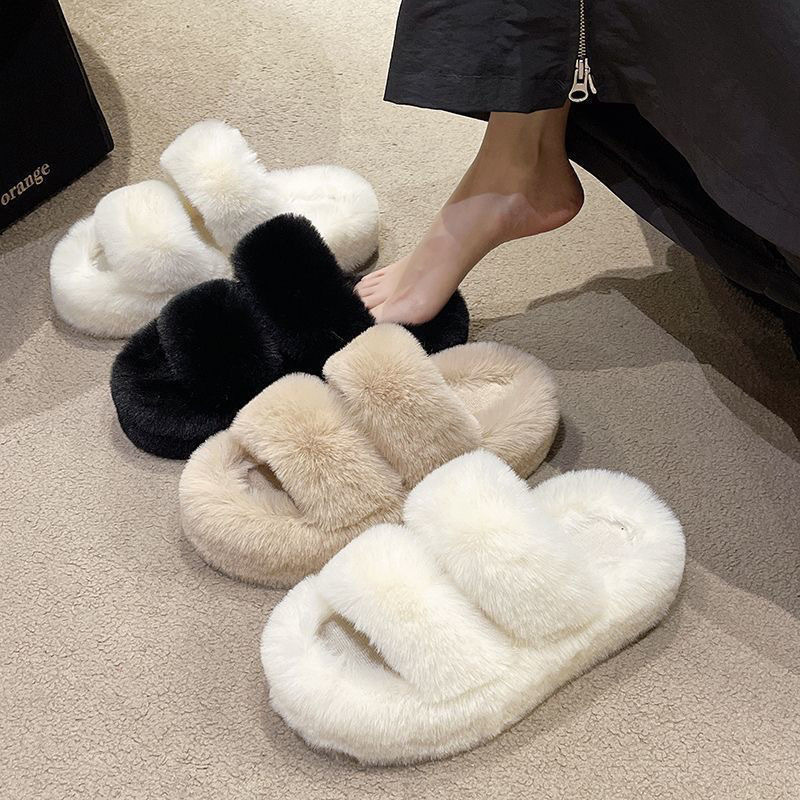 Thick-Soled Trendy Furry Slippers for Women, Autumn Outdoor Furry Shoes, 2025 New Winter Height-Increasing Soft-Soled Plush Cotton Slippers