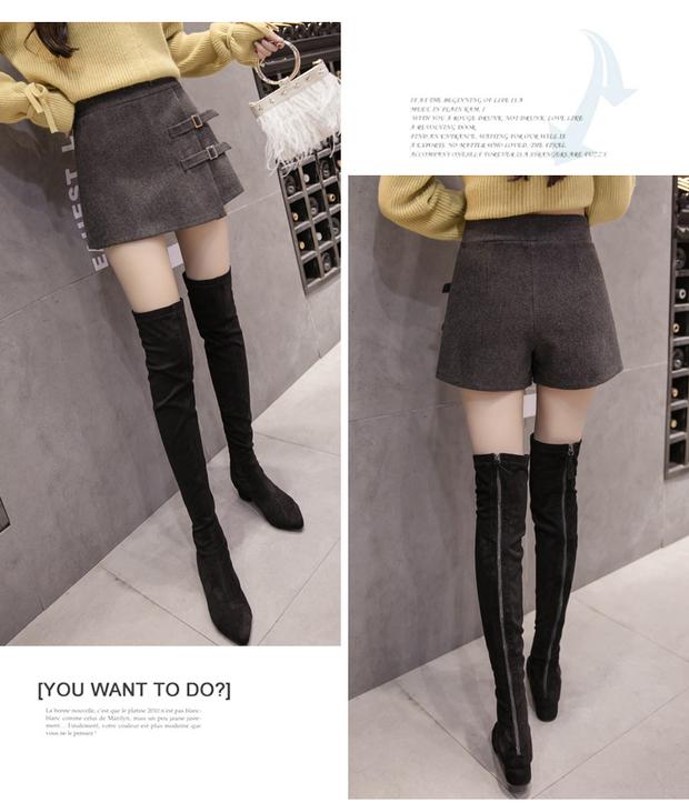 Quần short len ​​nữ mùa đông mặc quần cạp cao cạp cao quần mùa thu đông 2018 phiên bản Hàn Quốc mới mặc quần bốt hoang dã quần thể thao nữ 