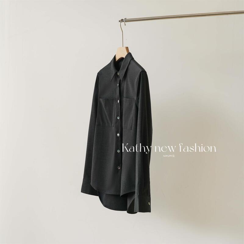 100% Sheep Wool Shirt, Gray, Intellectual Style, High-End, Regular Shoulder, Autumn and Winter Shirt Top for Women, Gray and Black 100% Sheep Wool Shirt, Gray, Intellectual Style, High-End, Regular Shoulder, Autumn and Winter Shirt Top for Women, Gray and Black