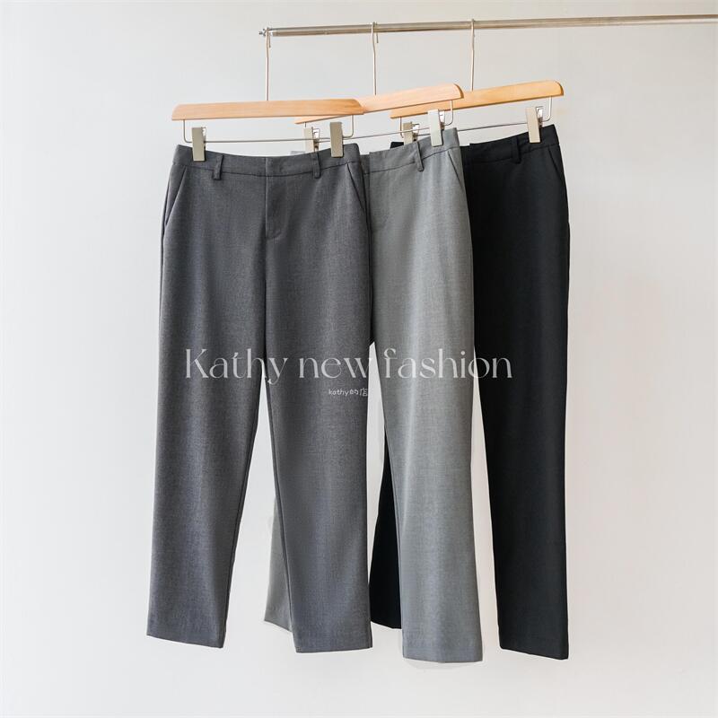 高級通勤ズボン、シガレットパンツ、女性用9点パンツ、新しい夏のスタイルのグレーを備えた優れた薄いズボン