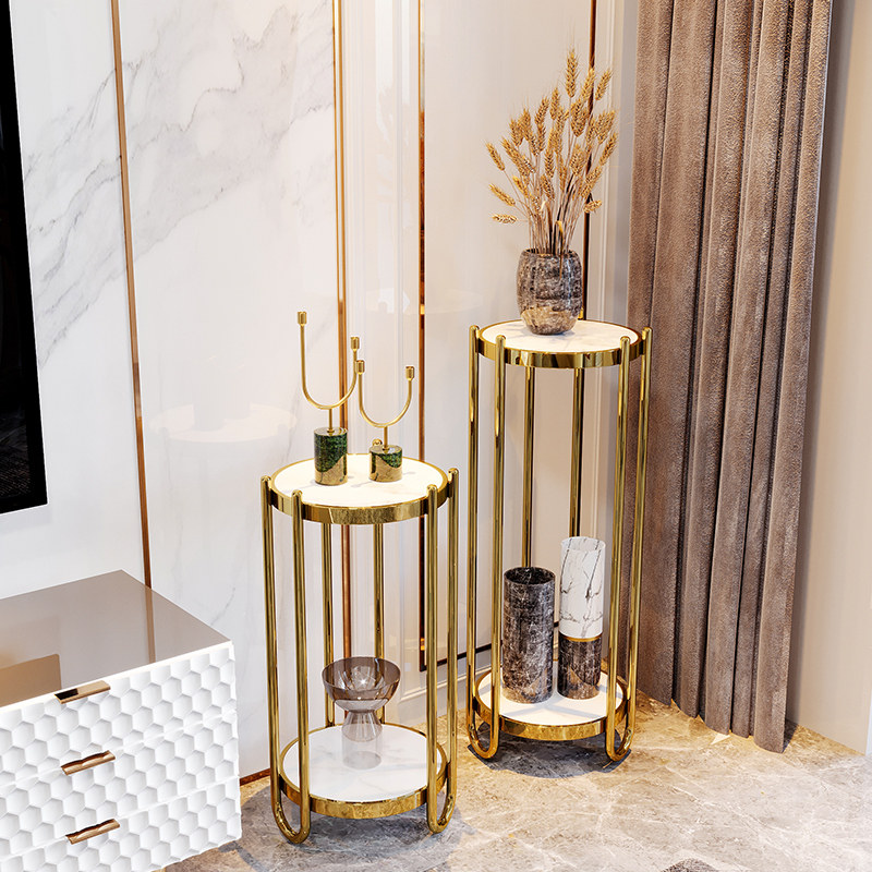 U Home | Light and luxurious Stainless Steel Marble Nordic Living Room Minima Modern Round Flower Pot planted with floor style