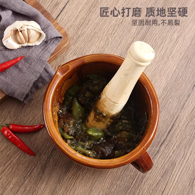High-Quality Clay Mortar and Pestle, Hotel Tableware, Old-Fashioned Handmade Ceramic Grinding Bowl, Ginger, Garlic, Peanut Grinder, Seasoning Bowl