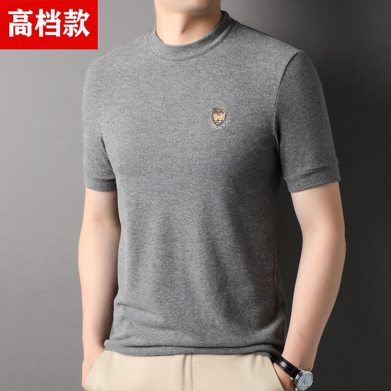 High-End Round-Neck German Velvet Short-Sleeved T-Shirt for Men, Autumn and Winter Thickened Casual Sports Top, Half-Sleeved Sweatshirt, Base Layer Shirt