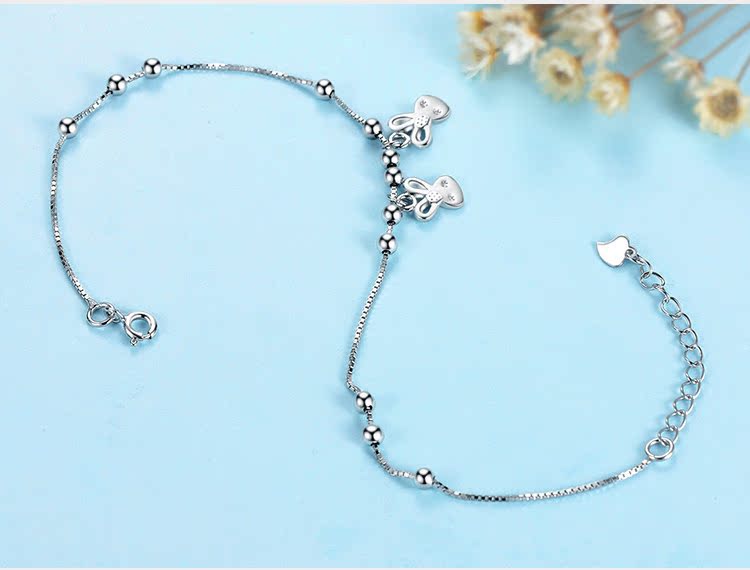 Bạc Allure Meng thỏ S925 vòng chân bạc đáng yêu đôi thỏ nữ mô hình đồ trang sức bạc món quà sinh nhật những mẫu lắc chân đẹp nhất