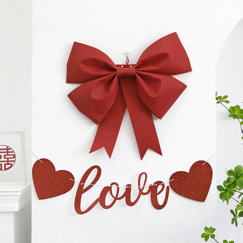 Wedding room layout set decoration net red new house simple atmosphere men and women bedroom living room romantic bow hi word