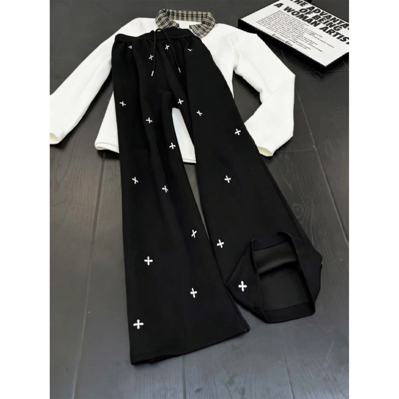American-Style Design Cross-Print Sweatpants for Men and Women, Summer Slim-Fit Straight-Leg Wide-Leg High-End Slimming Flared Pants with Drawstring American-Style Design Cross-Print Sweatpants for Men and Women, Summer Slim-Fit Straight-Leg Wide-Leg High-End Slimming Flared Pants with Drawstring