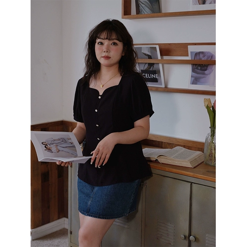 Рубашка, летняя одежда, футболка, размер, французский стиль, квадратный вырез, по фигуре, рукава фонарики