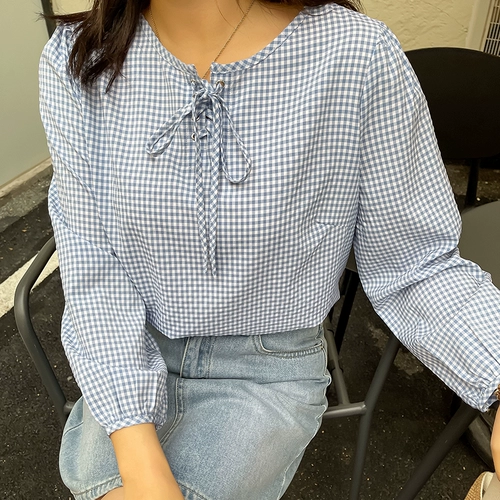 Осенняя свежая рубашка с бантиком, подходит для полных девушек, большой размер, в западном стиле