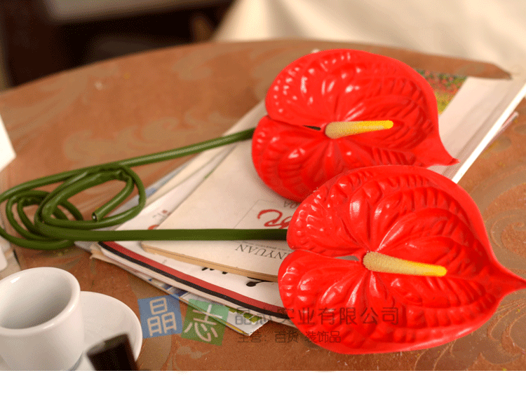 Đồ nội thất cao cấp bằng nhựa đơn màu đỏ mô phỏng anthurium 绢 hoa trang trí nhà trang trí đám cưới - Hoa nhân tạo / Cây / Trái cây cây hoa giả