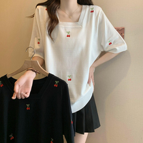 Maternity short-sleeved T-shirt tops sweater embroidery summer large size loose maternity wear small shirt pregnant mother clothes T-shirt