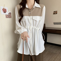 Maternity shirt mid-length pregnancy maternity wear spring and autumn outer wear shirt top summer large size loose belly covering