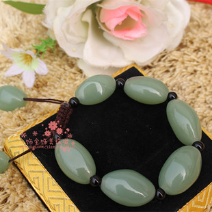 天然新疆和田玉昆仑玉散珠手链 青白色DIY男女情侣款玉石手链直销