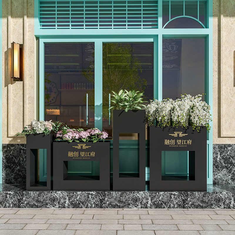 Outdoor Wrought iron stainless steel combination flower box flower trough anti-rust flower device outside the flower bed sample house display center Flower bowl flower pool customization