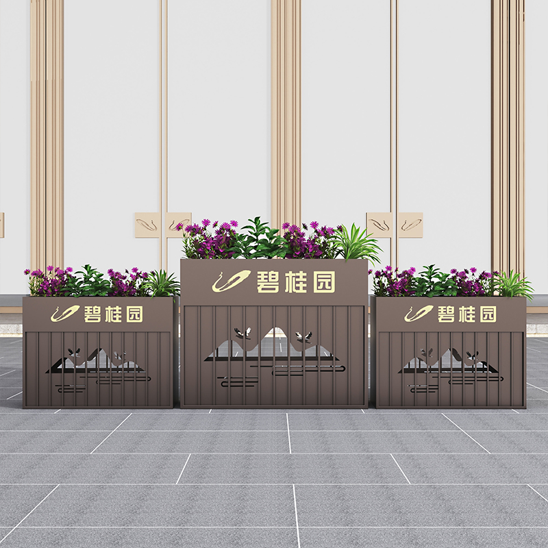 Outdoor wrought iron flower box combination stainless steel tree pond sample house display center flower pot courtyard flower trough outside swing road partition customization