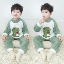 Baby Coral Suede Pajamas 1-3 Year Old Children Autumn Winter Flannel Home Clothing Boy Dinosaur Suit Winter Thickening 2