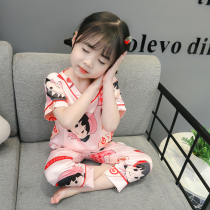 Girl Ice Silk Sleepwear Summer Thinning Child Short Sleeve Home Suit Suit 1-3 Year Old Children Summer Baby Air Conditioning Suit 2