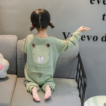 Childrens conjoined pajamas spring and autumn 1-3 years old baby home clothes spring cotton long sleeve girl sleeping bag cute 2 Princess