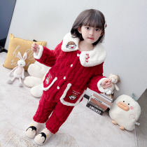 Baby sleepwear winter thickened outside wearing children triple laminated cotton home Winter Girls flannel Flannel Suit Little Princess