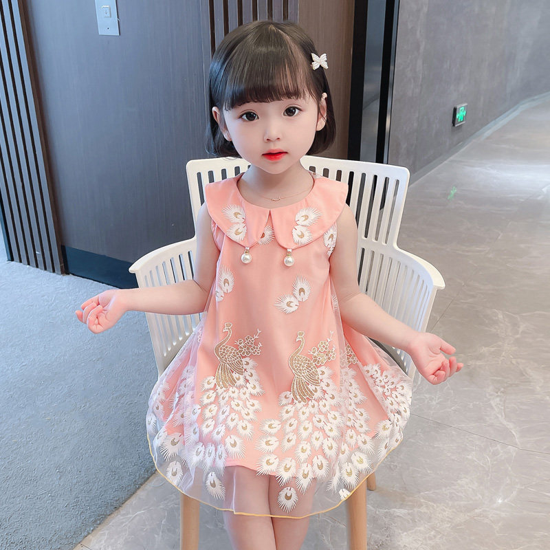 Girl's foreign dress Xia thin style 2021 new children's online red foreign pie princess dress 2 female baby summer dress skirt 3 years old